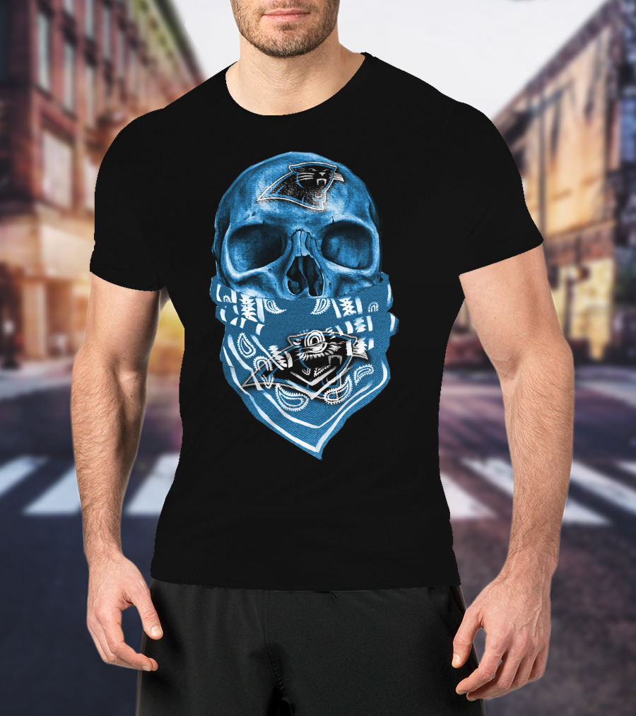 CAROLINA PANTHERS Skull Bandana Fan T-Shirt