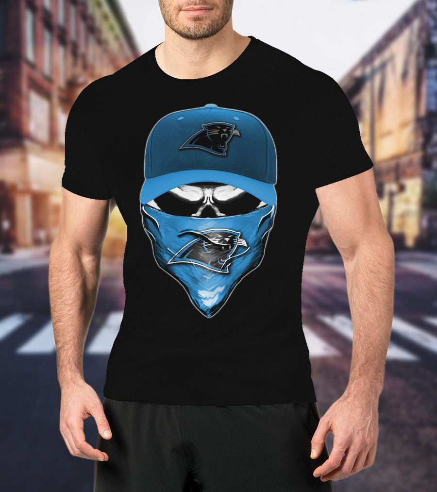 Skull Carolina Panthers Hat Bandana T-Shirt
