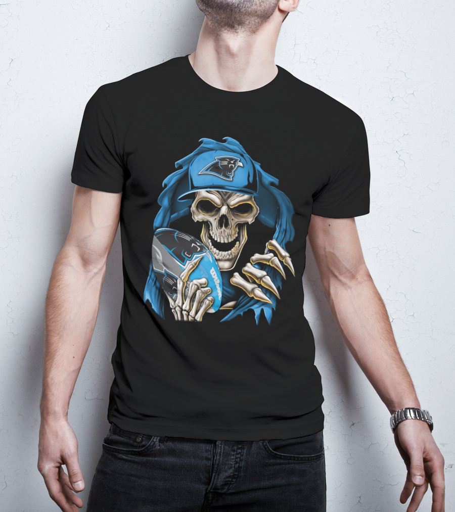 Skullbong Carolina Panthers Football Skeleton With Cap And Ball T-Shirt