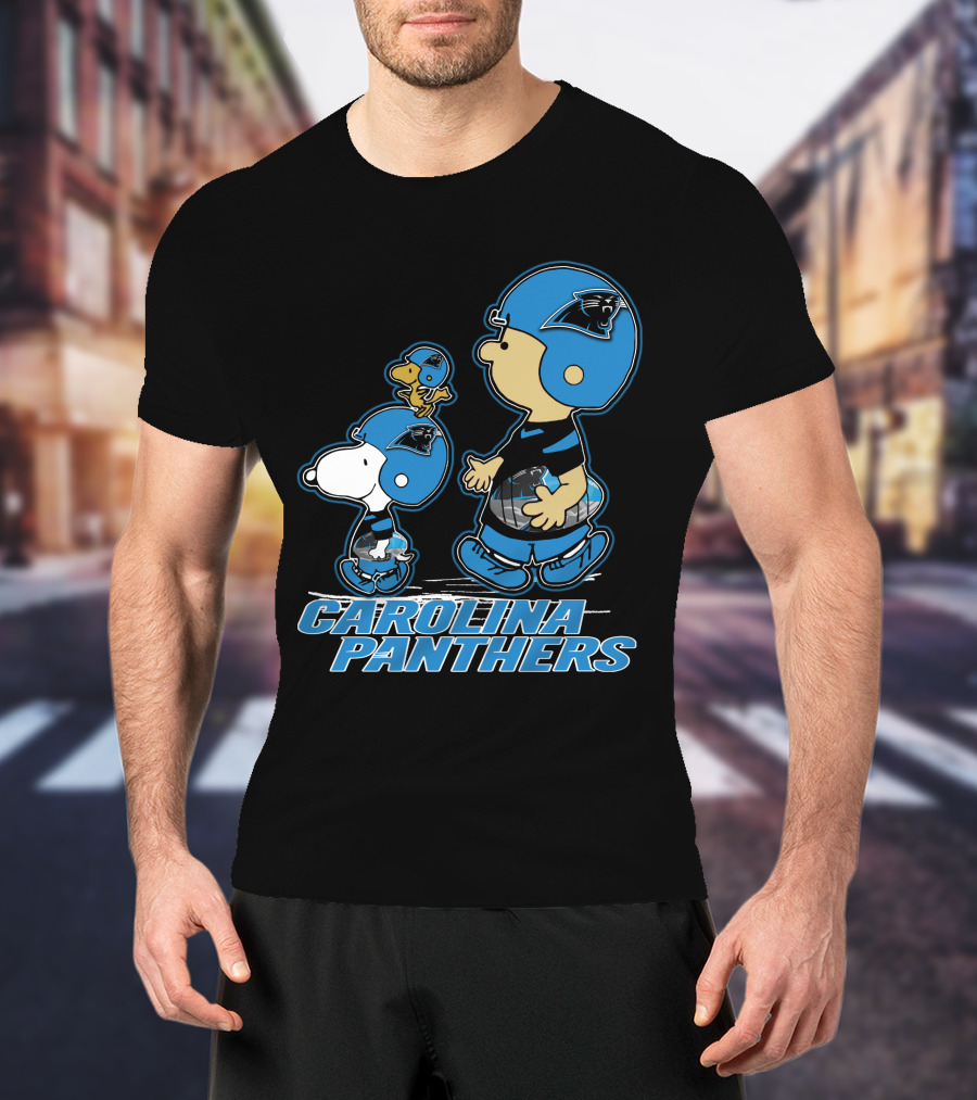 Carolina Panthers Peanuts Snoopy Woodstock Football Helmet T-Shirt