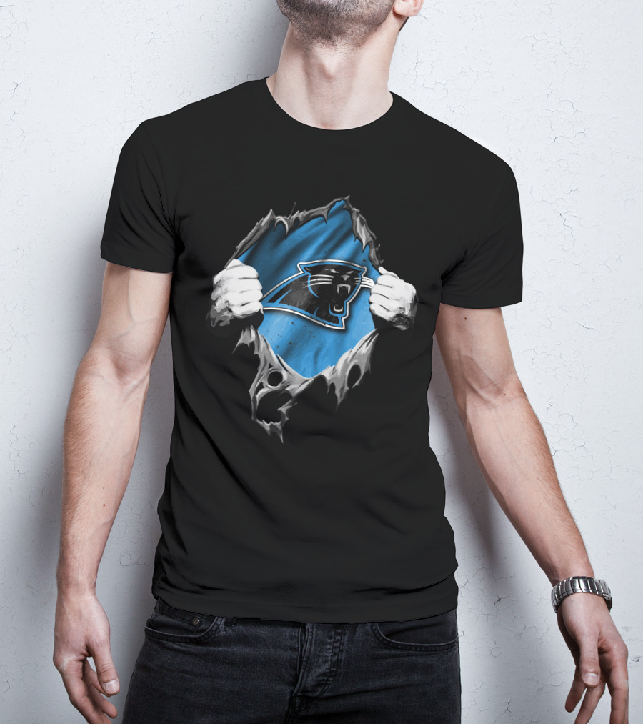 Torn Carolina Panthers Ripped Design With Dynamic Logo Display T-Shirt