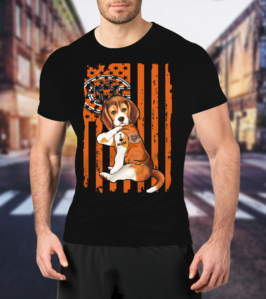 Beagle Chicago Bears I Love Mom Football T-Shirt