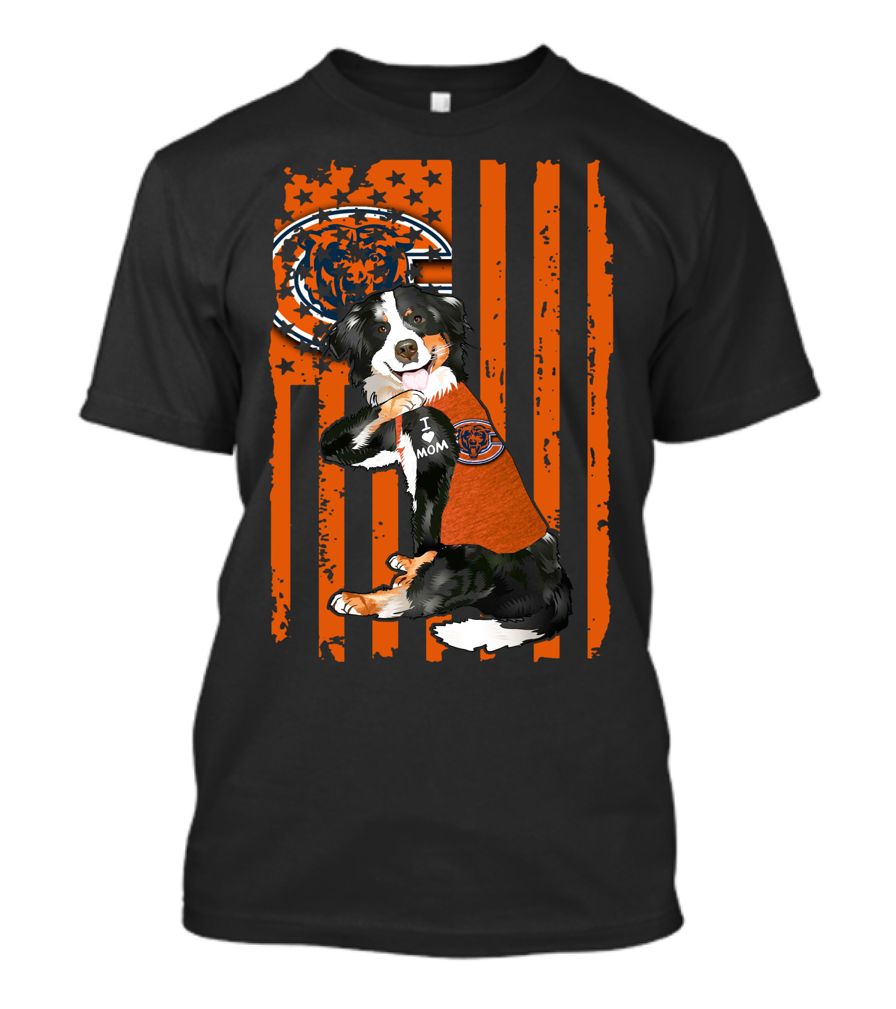Border Collie I Love Mom Chicago Bears Orange Stripes T-Shirt