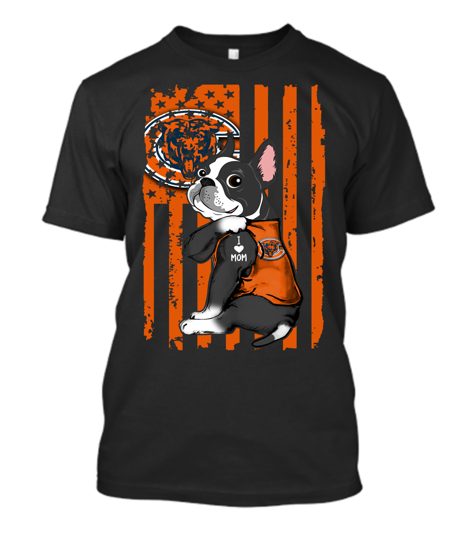 Boston Terrier CHICAGO BEARS I Love Mom Fan T-Shirt