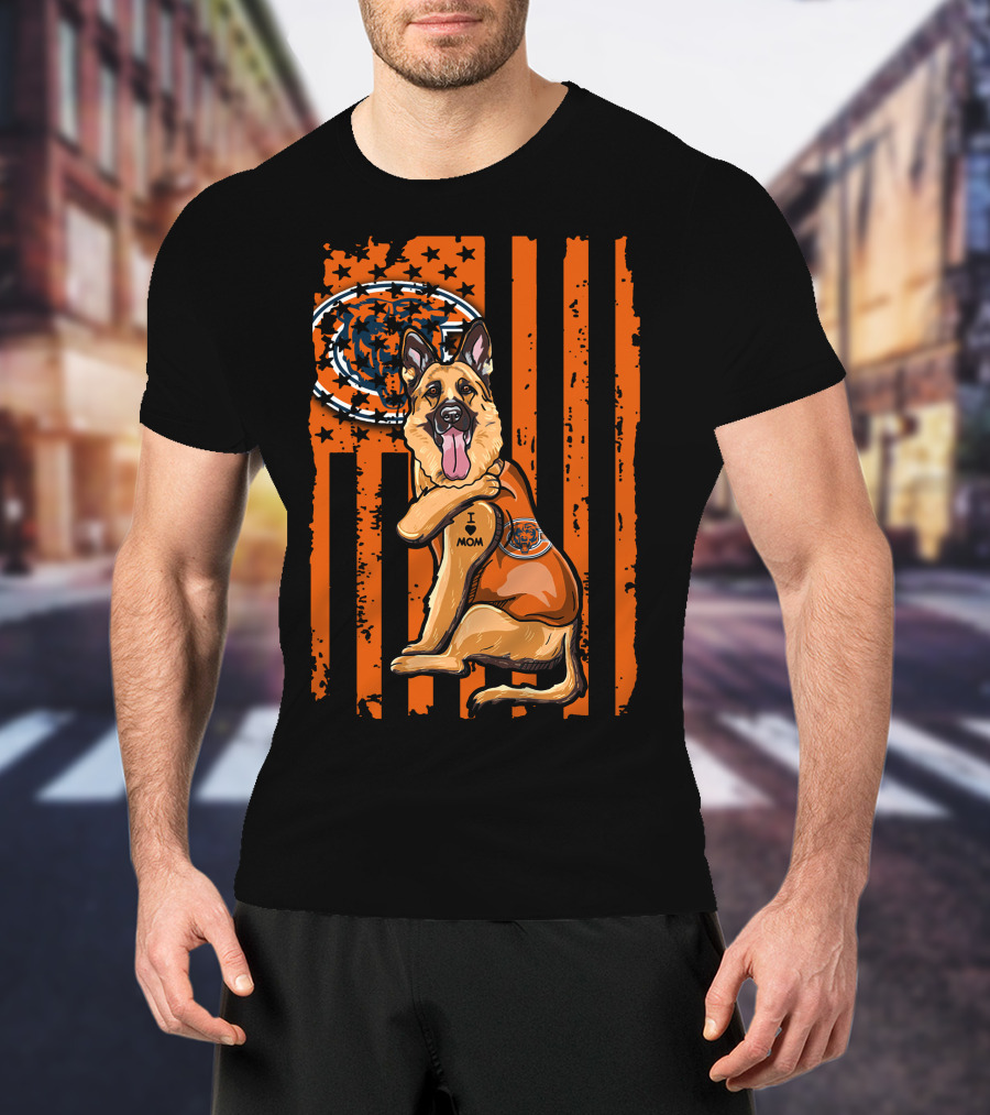 German Shepherd I Mom Chicago Bears Fan American Flag T-Shirt