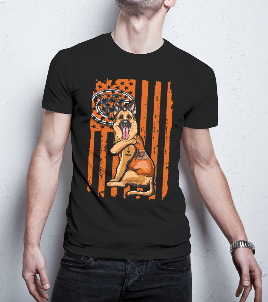 German Shepherd I Mom Chicago Bears Fan American Flag T-Shirt