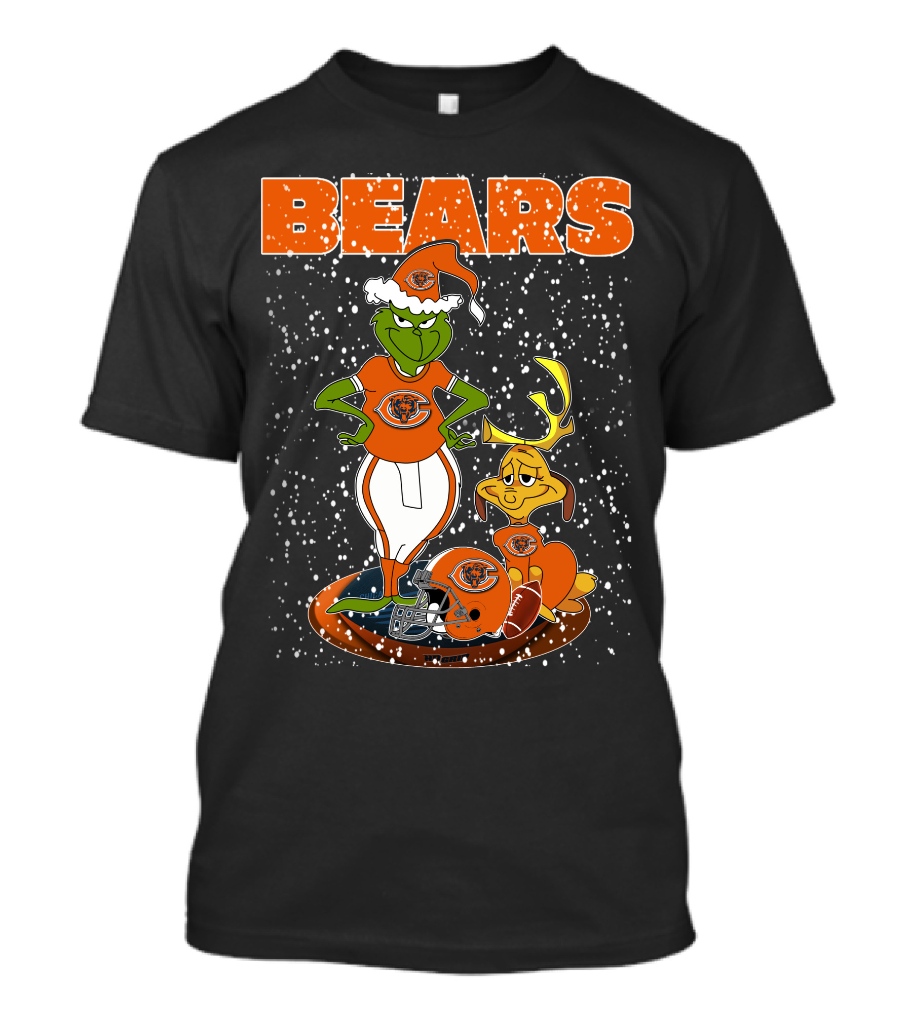 BEARS Grinchxmas CHICAGO BEARS Football Helmet And Santa Hat T-Shirt