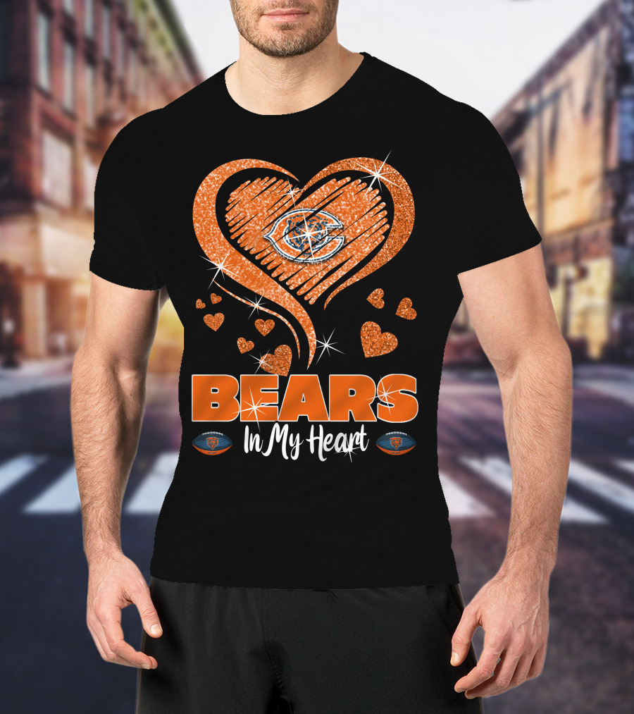BEARS In My Heart Chicago Bears Sparkling Emblem T-Shirt