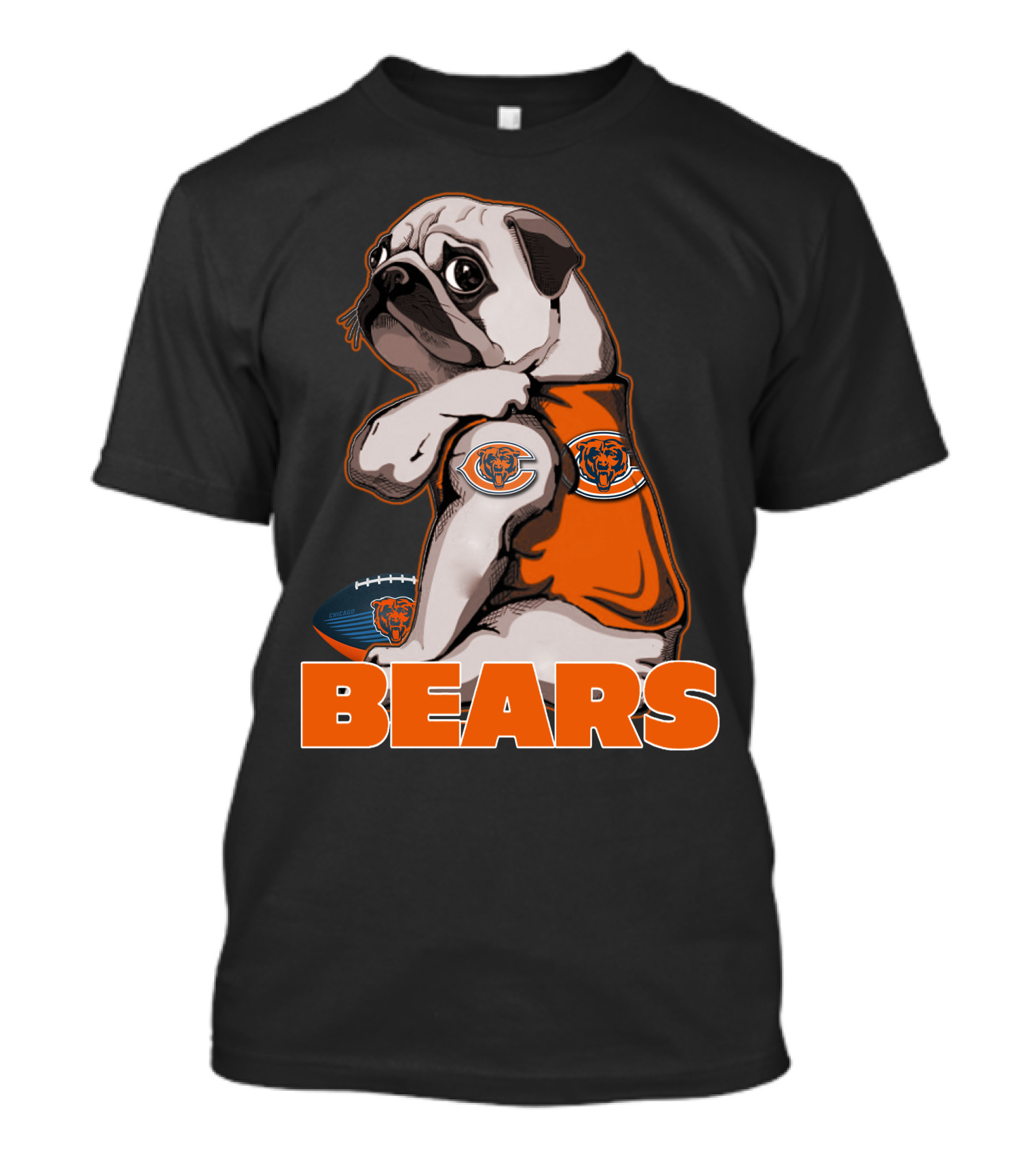 Pug Mascot With Chicago Bears Football T-Shirt