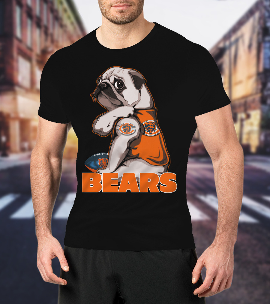Pug Mascot With Chicago Bears Football T-Shirt