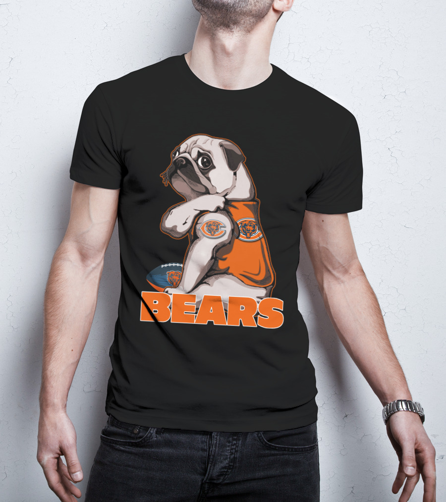 Pug Mascot With Chicago Bears Football T-Shirt