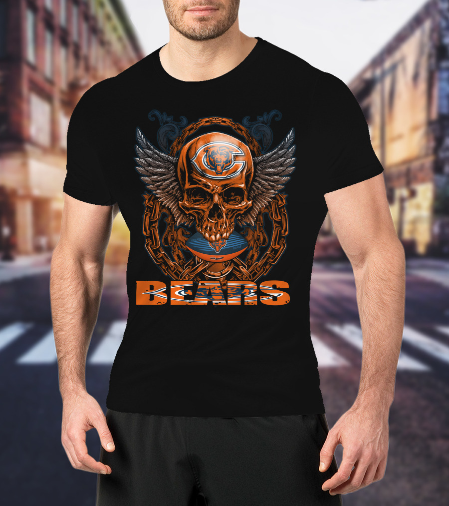 Skullfb Winged Skull With Chicago Bears Football Helmet And Chains BEARS T-Shirt