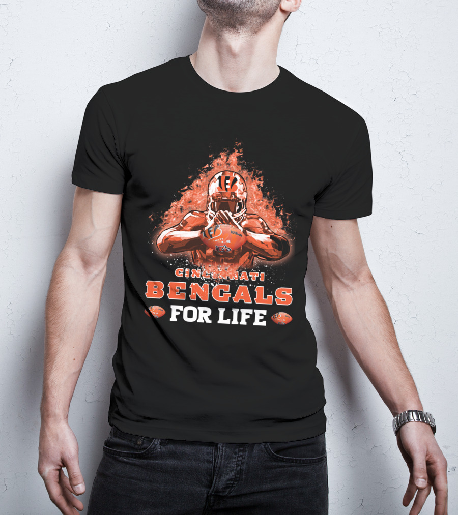 CINCINNATI BENGALS FOR LIFE Football Flame Helmet T-Shirt