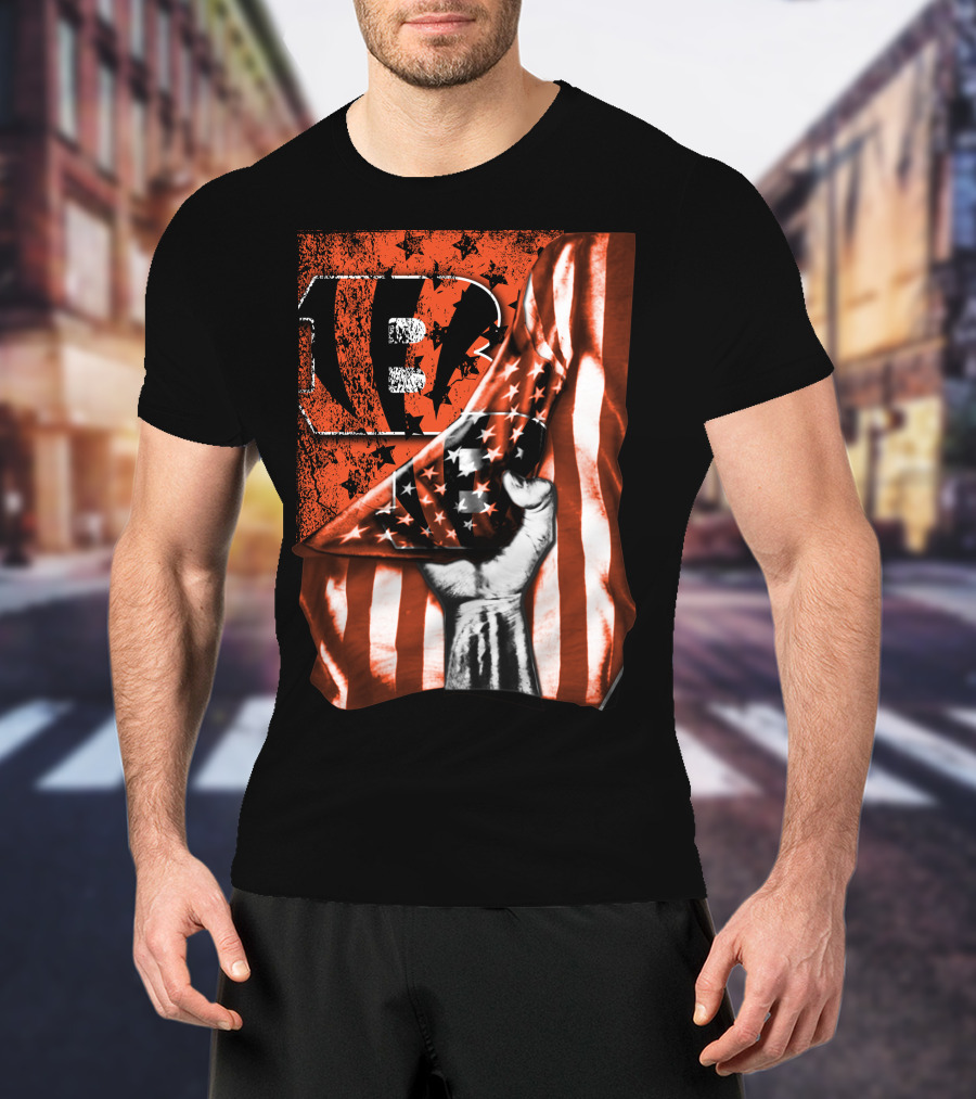 Bengals Logo Stars And Stripes Grunge Flag Cincinnati Bengals T-Shirt