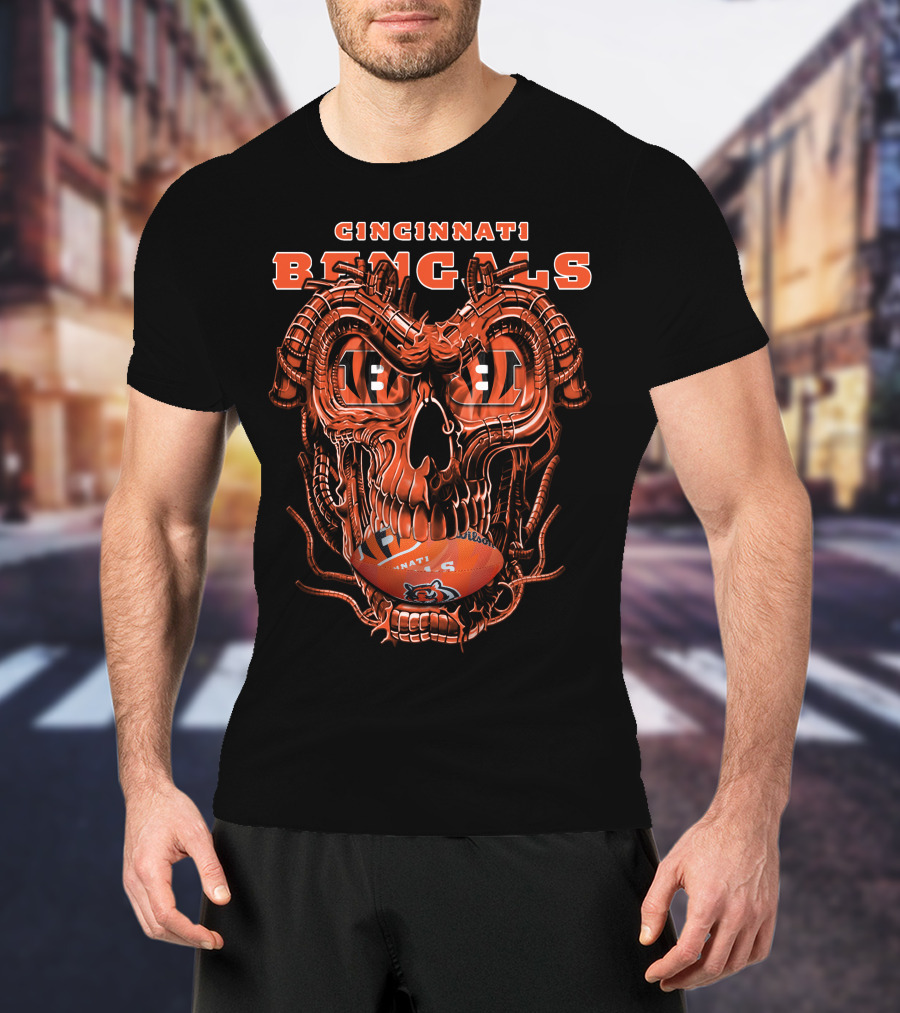 CINCINNATI BENGALS Dragon Skull Football T-Shirt
