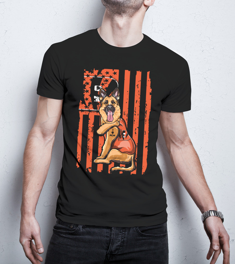 German Shepherd Cincinnati Bengals American Flag Football Fan Mockup T-Shirt