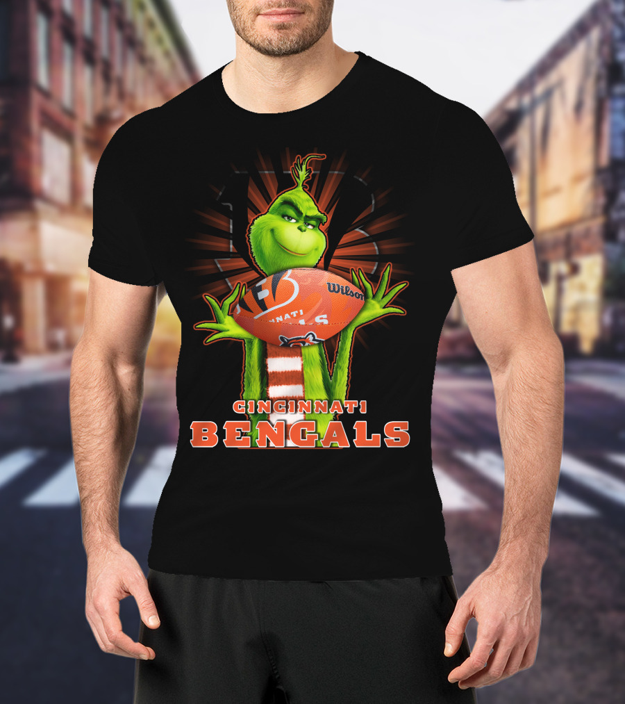 Grinch Cincinnati Bengals Holding Wilson Football T-Shirt