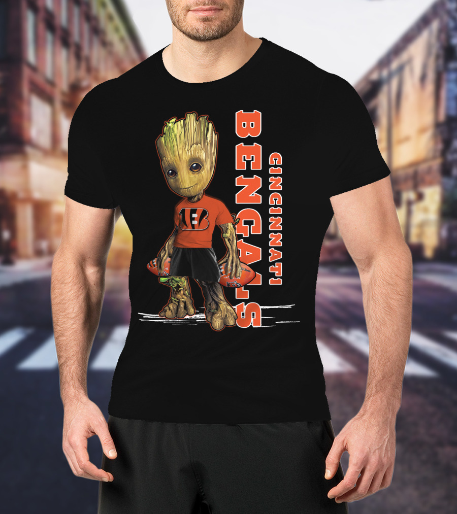 Groot Cincinnati Bengals Football Crossover Youthful Fan Edition T-Shirt