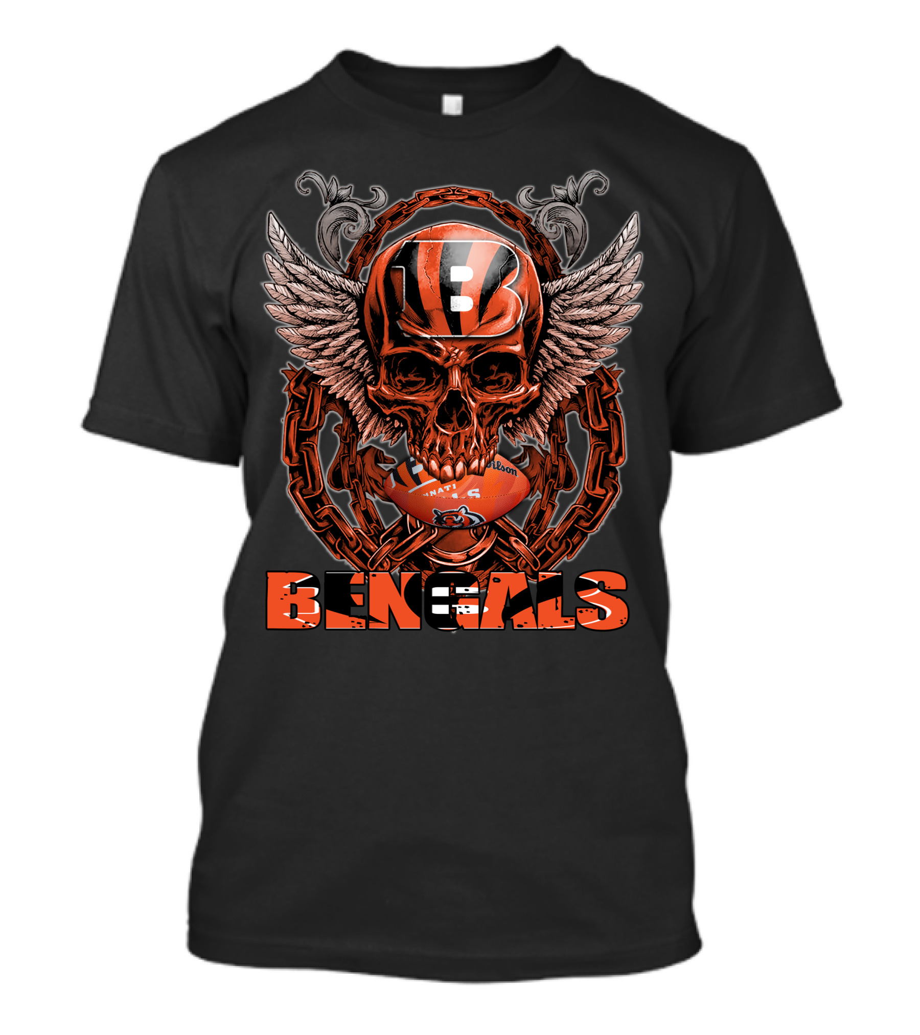 Skullfb Cincinnati Bengals Winged Skull Football Chains T-Shirt