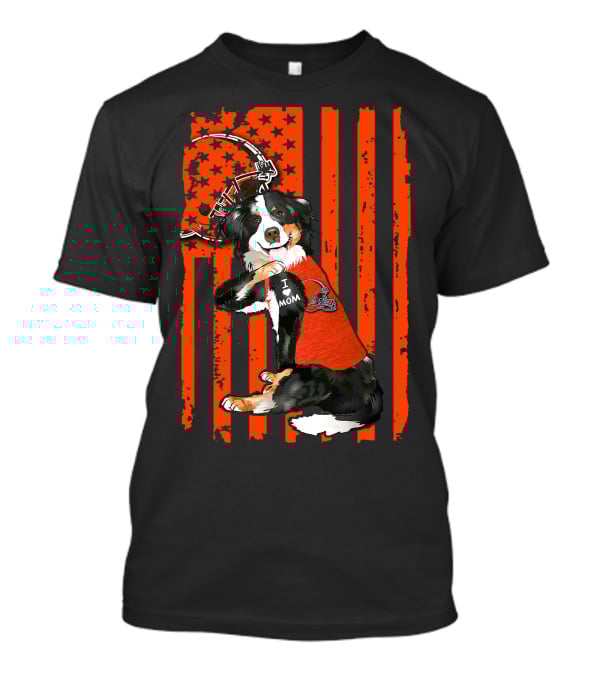 Border Collie I Love Mom Cleveland Browns Football American Flag T-Shirt