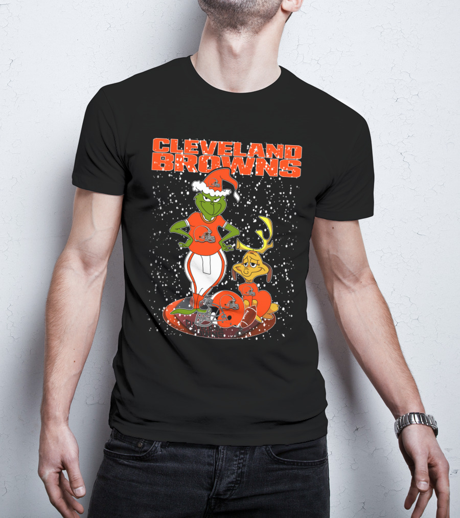 CLEVELAND BROWNS Grinchxmas Snow Football T-Shirt