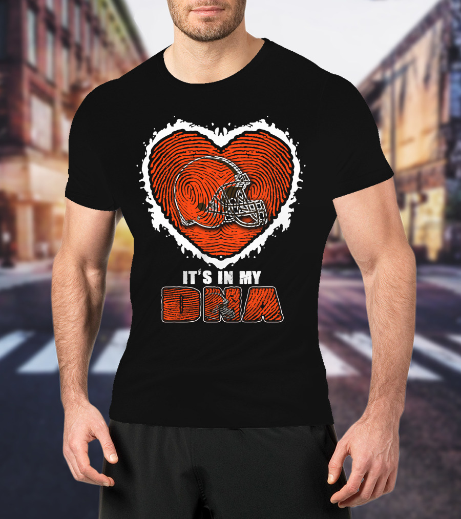 Cleveland Browns It's In My Dna Heart Fingerprint Helmet T-Shirt