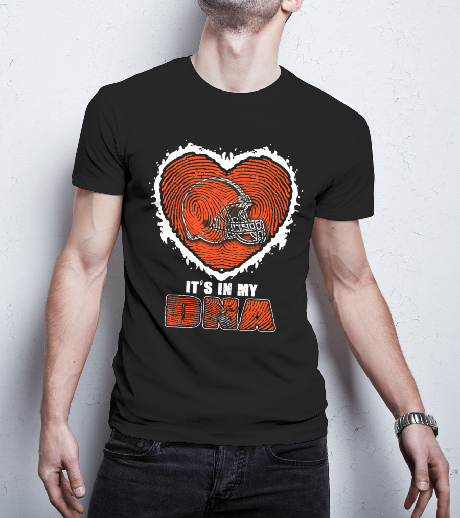Cleveland Browns It's In My Dna Heart Fingerprint Helmet T-Shirt