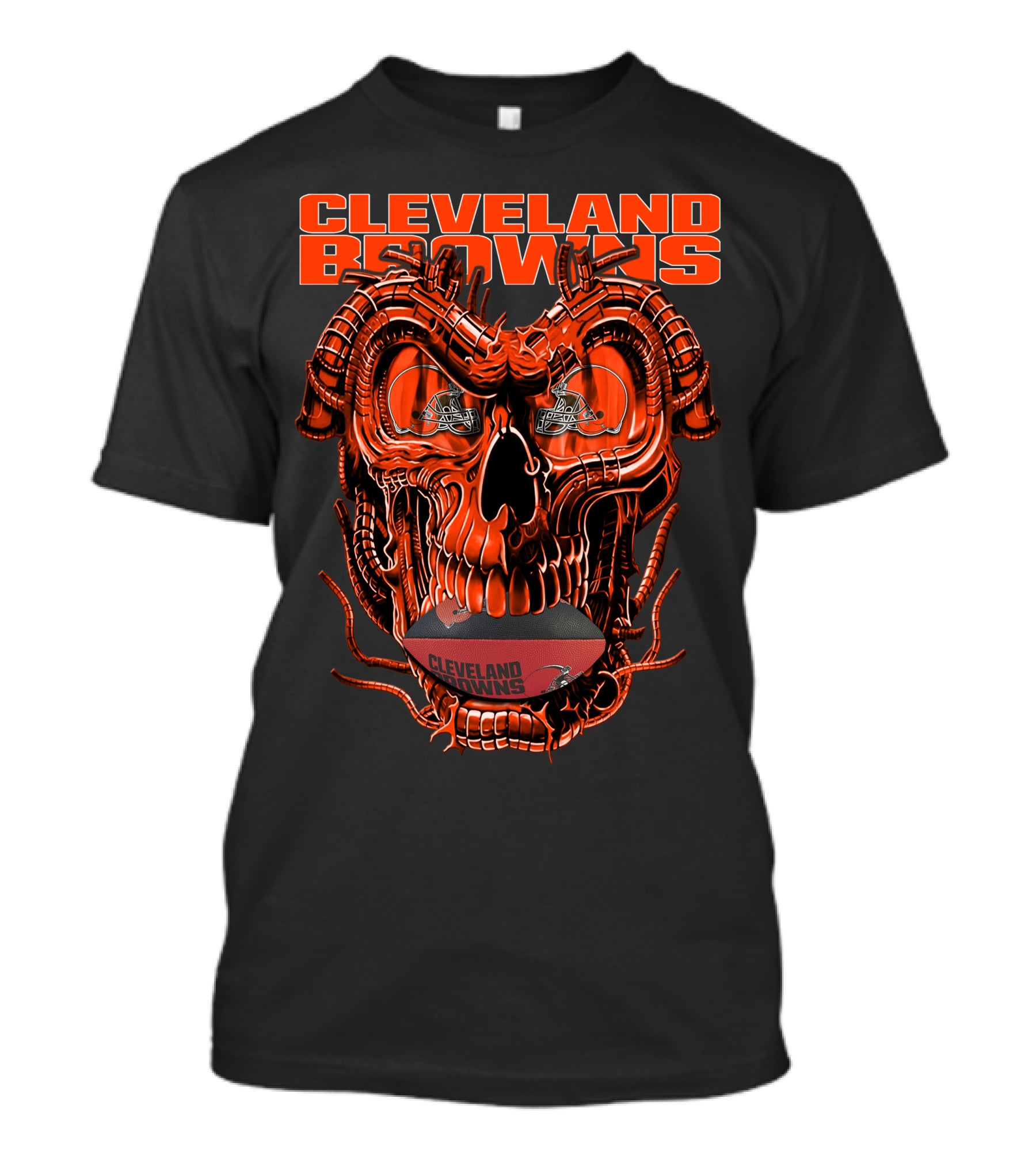 CLEVELAND BROWNS Dragonskull With Team Helmet And Football T-Shirt