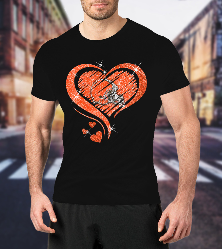 Heart Diamond Cleveland Browns Glitter Helmet Sparkle T-Shirt