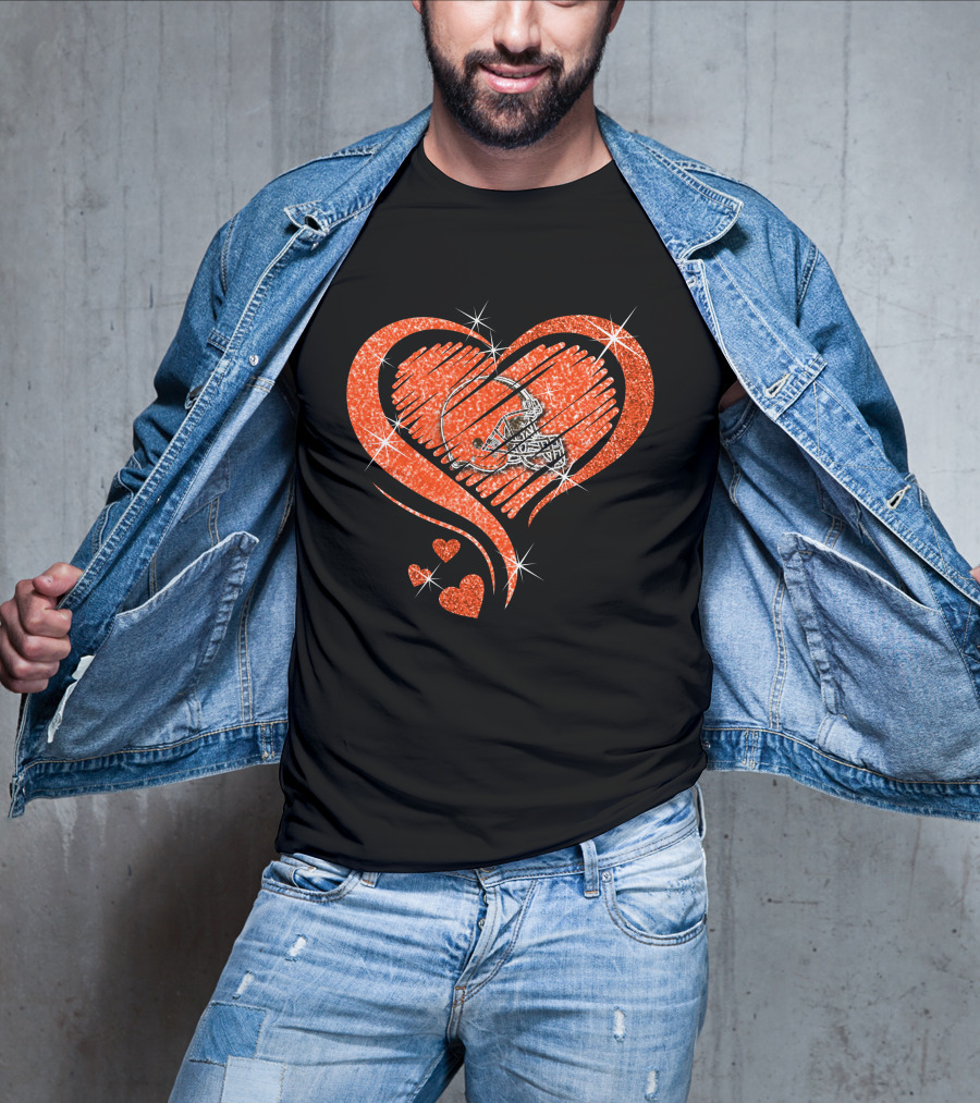 Heart Diamond Cleveland Browns Glitter Helmet Sparkle T-Shirt