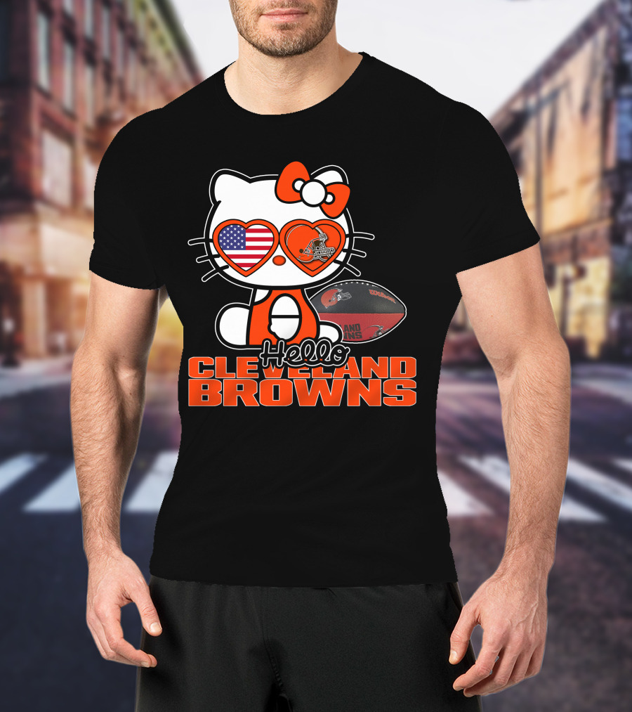 Hello Kitty Cleveland Browns Football USA Hearts T-Shirt