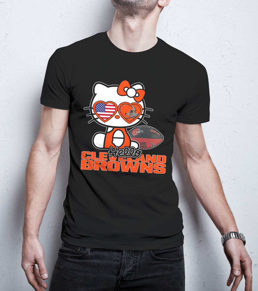 Hello Kitty Cleveland Browns Football USA Hearts T-Shirt