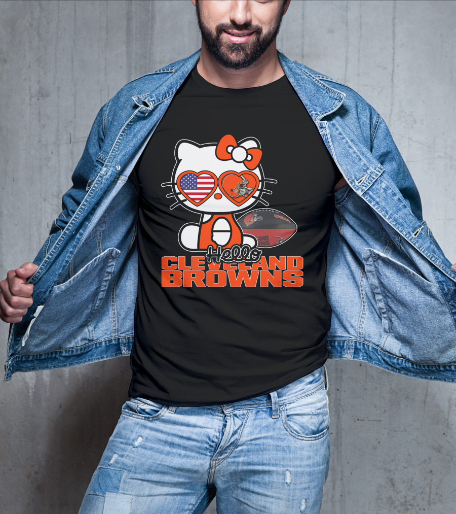 Hello Kitty Cleveland Browns Football USA Hearts T-Shirt