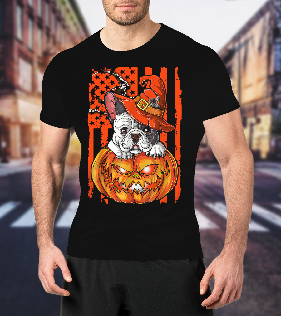 Bulldog Halloween Pumpkin Cleveland Browns T-Shirt