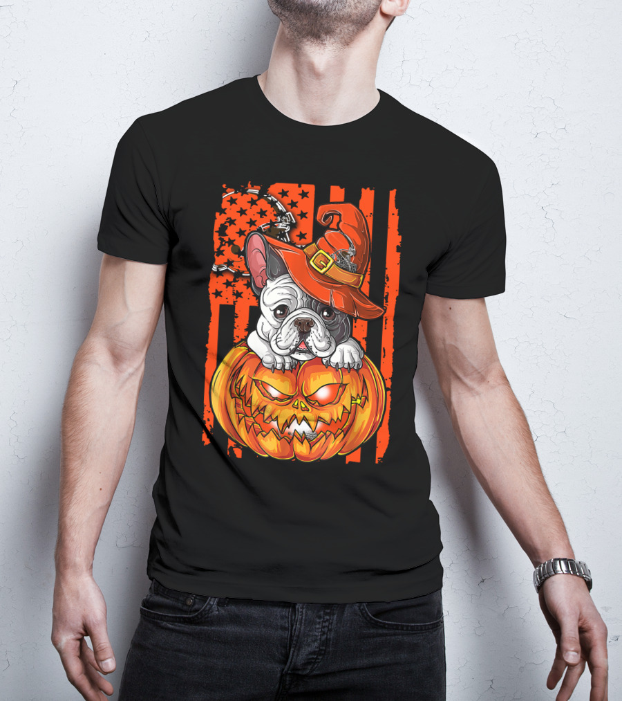 Bulldog Halloween Pumpkin Cleveland Browns T-Shirt
