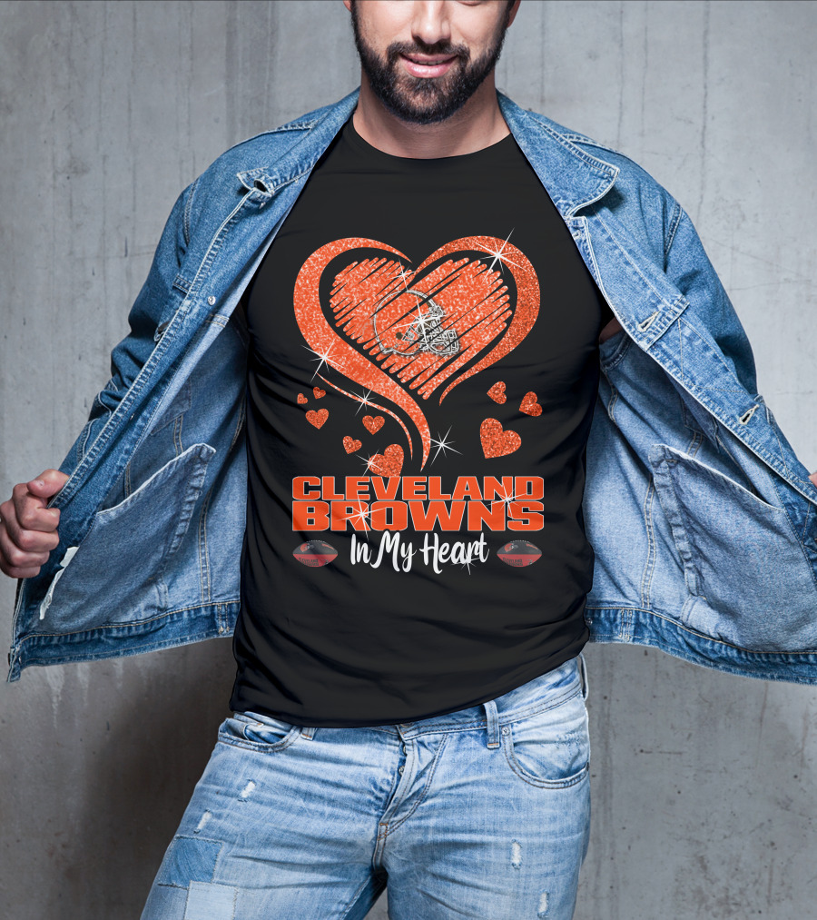 CLEVELAND BROWNS Glitter Heart Football In My Heart T-Shirt