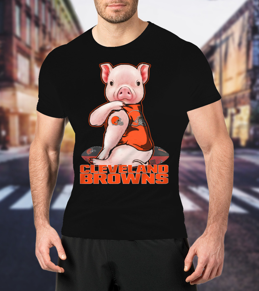Cleveland Browns Pig In Football Jersey With Team T-Shirt