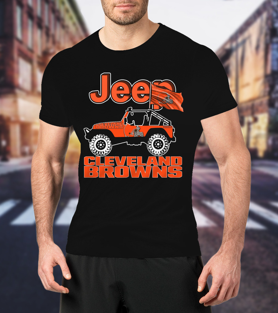 Jeep Cleveland Browns Off-Road Vehicle Cleveland Browns Flag Jeep T-Shirt