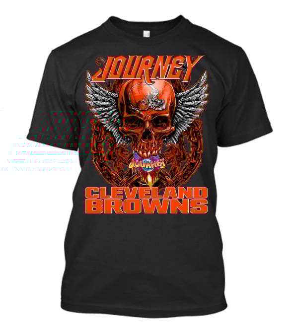 JOURNEY CLEVELAND BROWNS Winged Skull Helmet Flame Chains T-Shirt