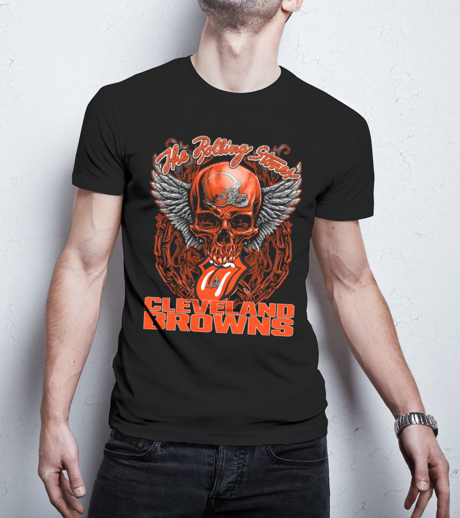 The Rolling Stones Cleveland Browns Skull With Wings And Tongue T-Shirt