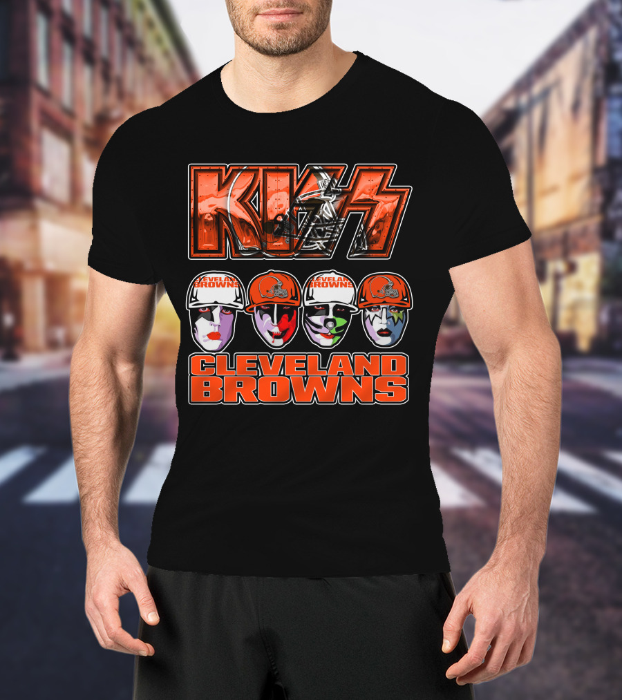 Kiss Faces Cleveland Browns Retro Logo Fusion T-Shirt