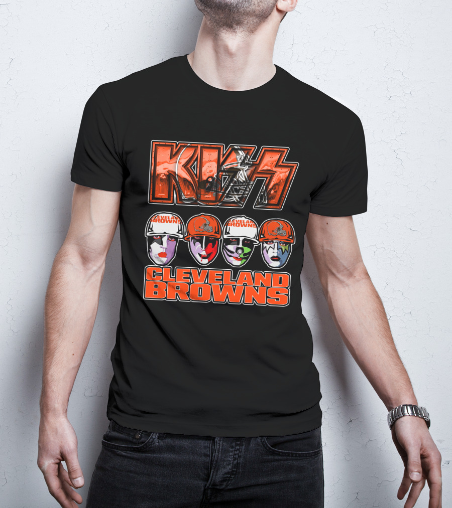 Kiss Faces Cleveland Browns Retro Logo Fusion T-Shirt