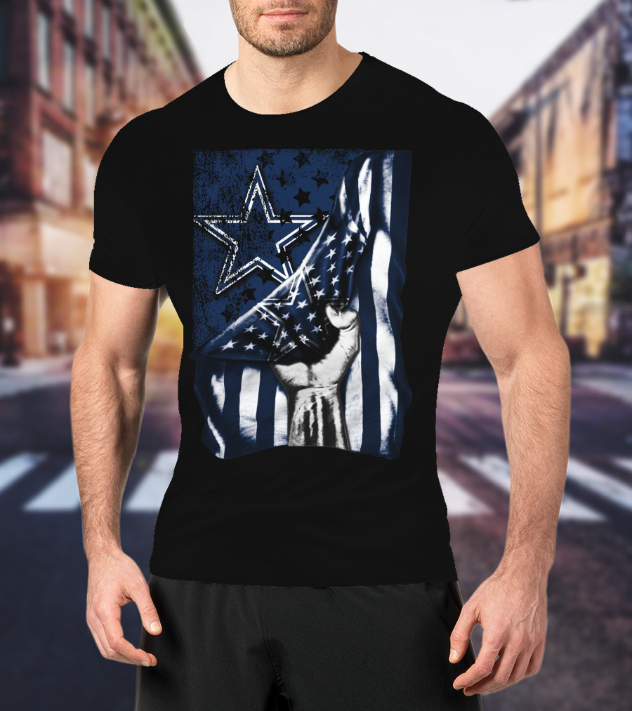 Dallas Cowboys Flag Star Logo With American Stars And Stripes Fist T-Shirt