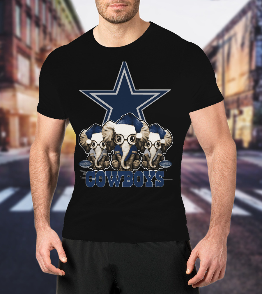 Dallas Cowboys Christmas Elephant Trio With Star T-Shirt