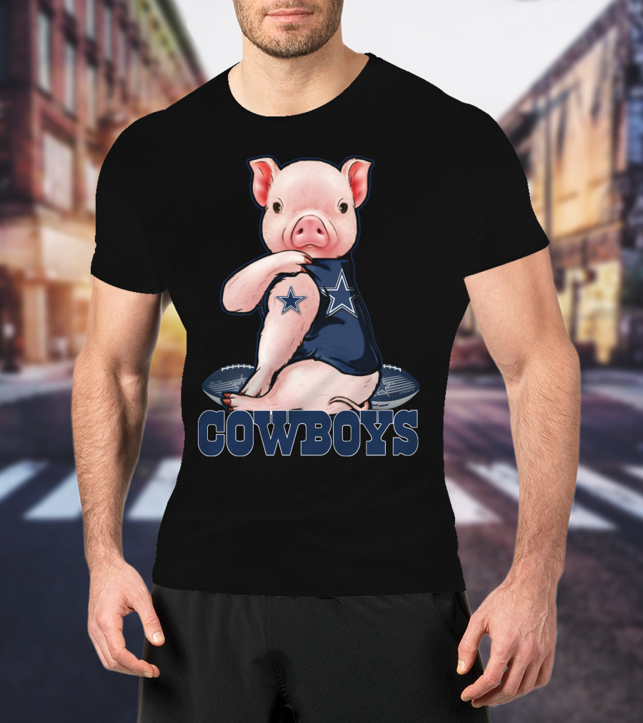 Pig With Dallas Cowboys Football Team Logo And Stars T-Shirt