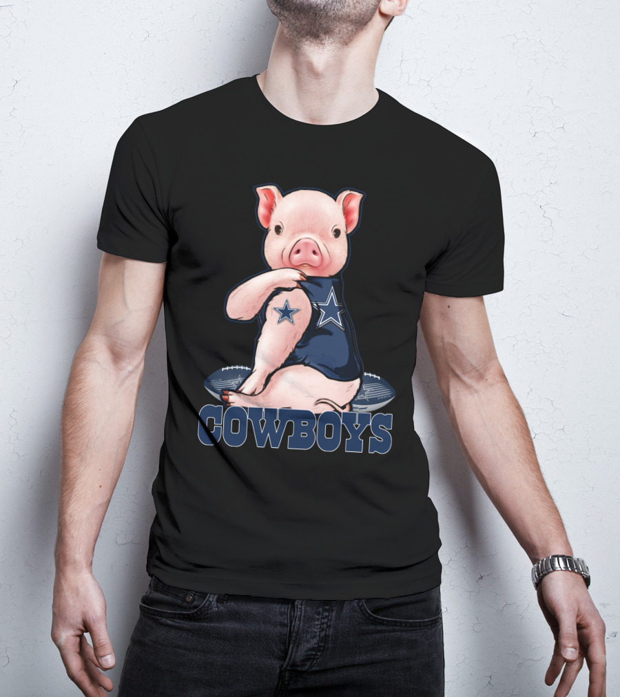 Pig With Dallas Cowboys Football Team Logo And Stars T-Shirt