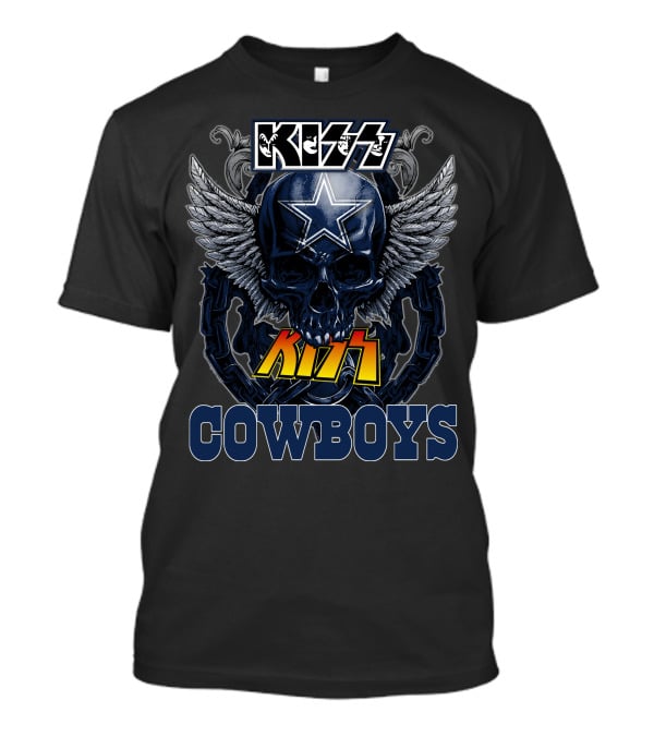 Kiss Cowboys Dallas Star Skull Wings Chain T-Shirt