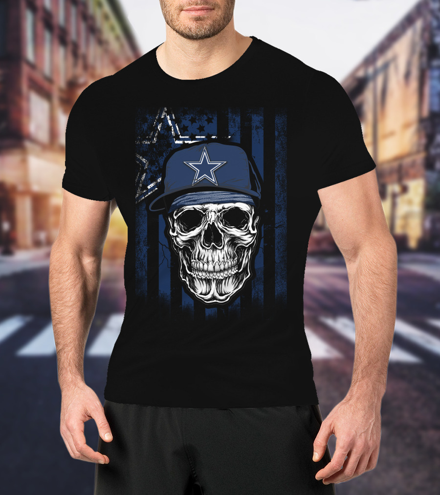 Skull V1 Dallas Cowboys Star Hat Blue Stripes T-Shirt
