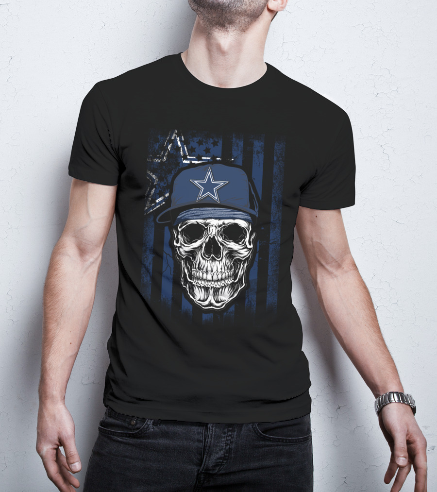 Skull V1 Dallas Cowboys Star Hat Blue Stripes T-Shirt