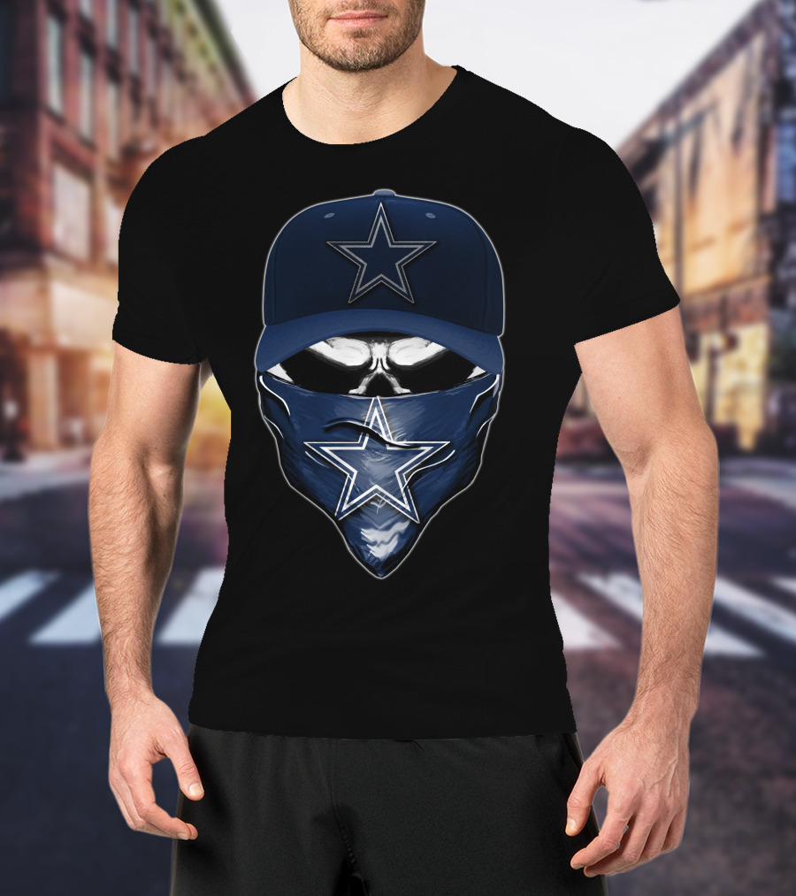 Skull V6 Dallas Cowboys Star Emblem Hat And Bandana T-Shirt